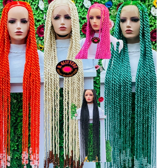 JUMBO KNOTLESS BRAIDED TWIST WIGS WITH BEADS ON FULL LACE CLOSURE 45-50